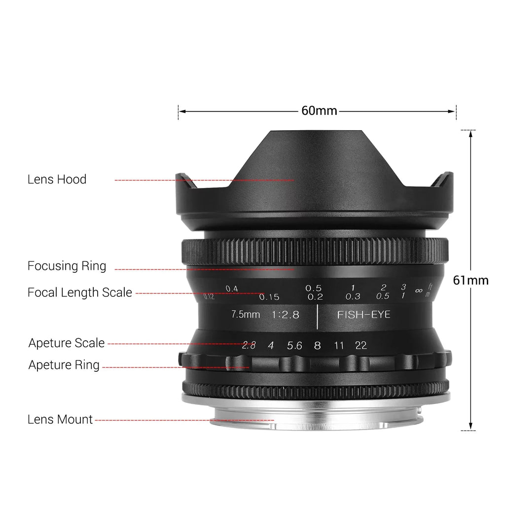 Andoer Camera lens,7.5mm F2.8 Manual Wide Aperture E-mount Lens 180° Wide Aps-c FrameLens matching With F2.8 Manual Fisheye Aperture E-mount Lens A6300 A6000 5100 Camera A6600 A6100 Ainn