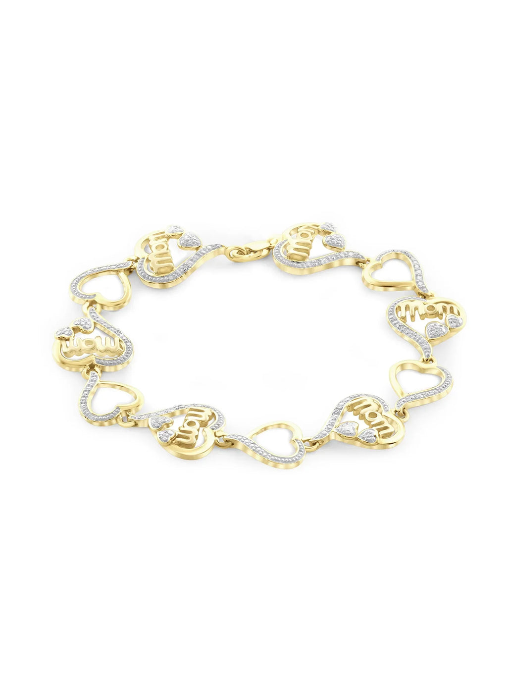 White Diamond Accent 14k Gold Over Silver Mom Heart Bracelet