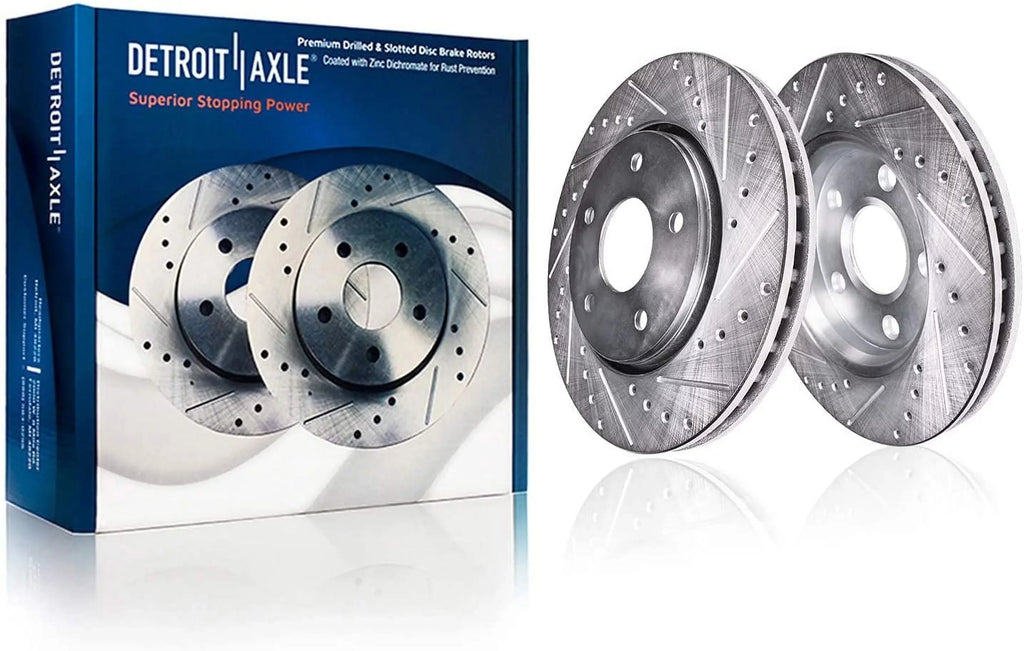 Detroit Axle - Brake Kit for 2010-2017 Chevrolet Equinox GMC Terrain Front & Rear Drilled Slotted Disc Brake Rotors Ceramic Brakes Pads 2011 2012 2013 2014 2015 2016 Replacement: 12.64" front Rotor