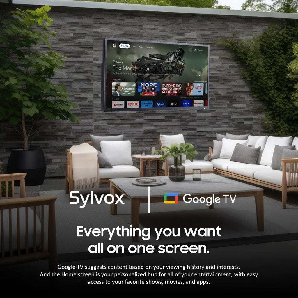 SYLVOX Outdoor TV, 43'' QLED Smart Google TV, IP55 Waterproof, Dolby Vision HDR, Voice Remote,1000nits Weatherproof Television, Chromecast Built-in for Deck, Patio or Garden(Deck Pro QLED 2.0)