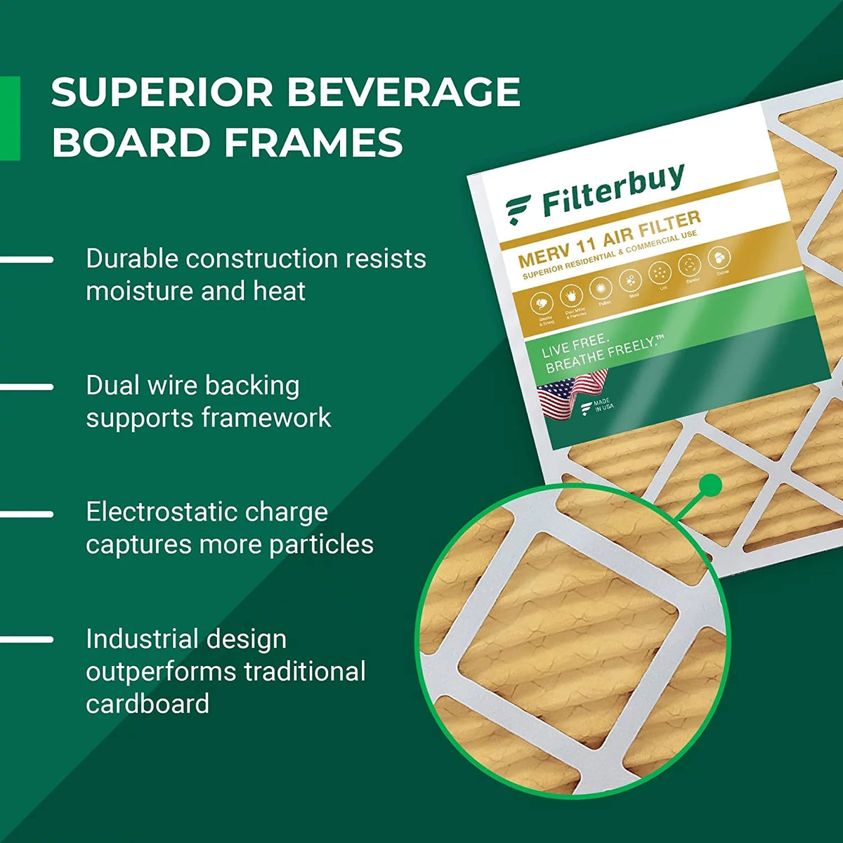 Filterbuy 24x25x5 MERV 11 Pleated HVAC AC Furnace Air Filters for Carrier FILXXCAR0024 (3-Pack)