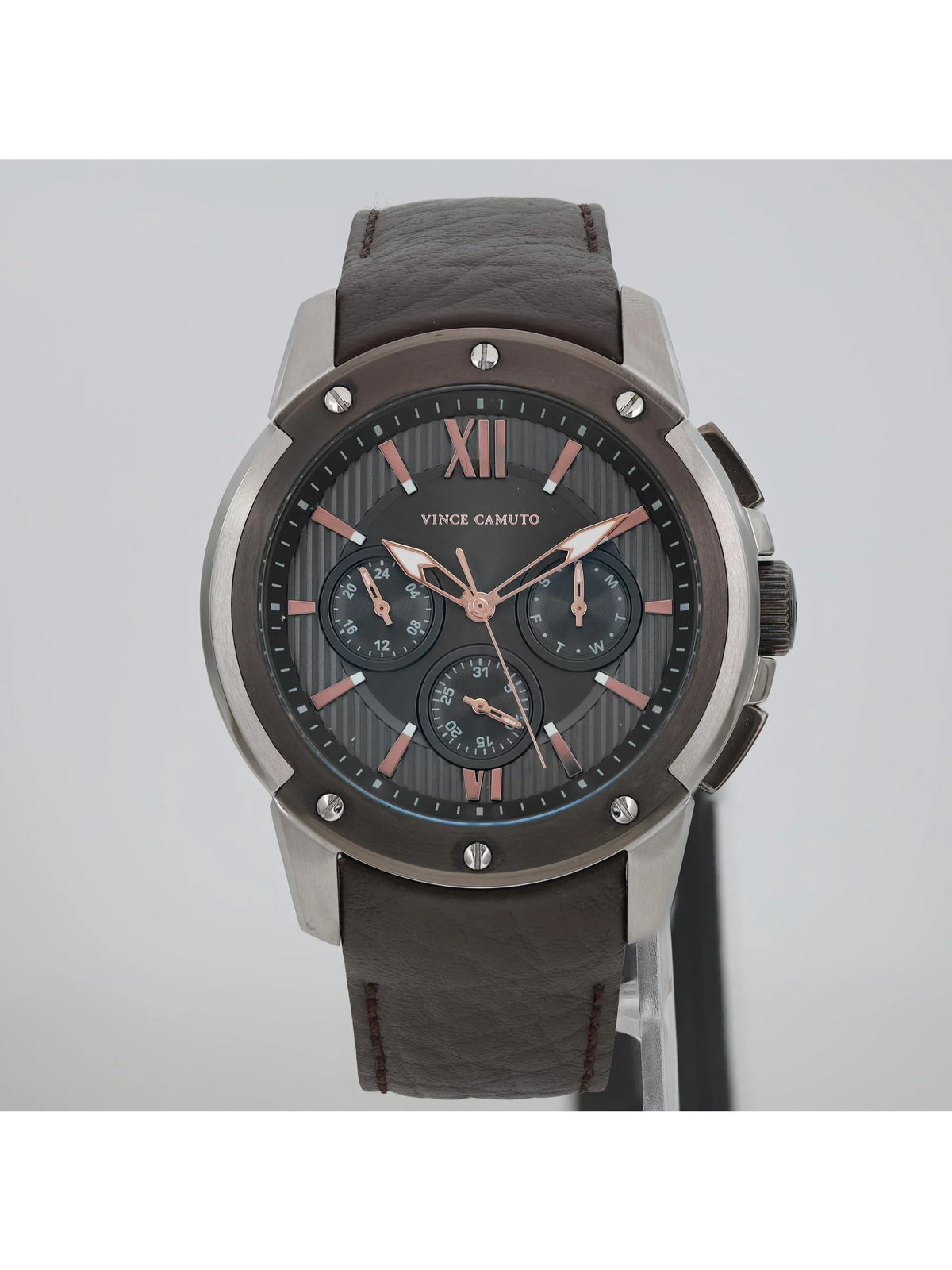 Pre-owned Vince Camuto Steel Quartz Gray Dial Mens Watch VC/1129DGSV (Like New)
