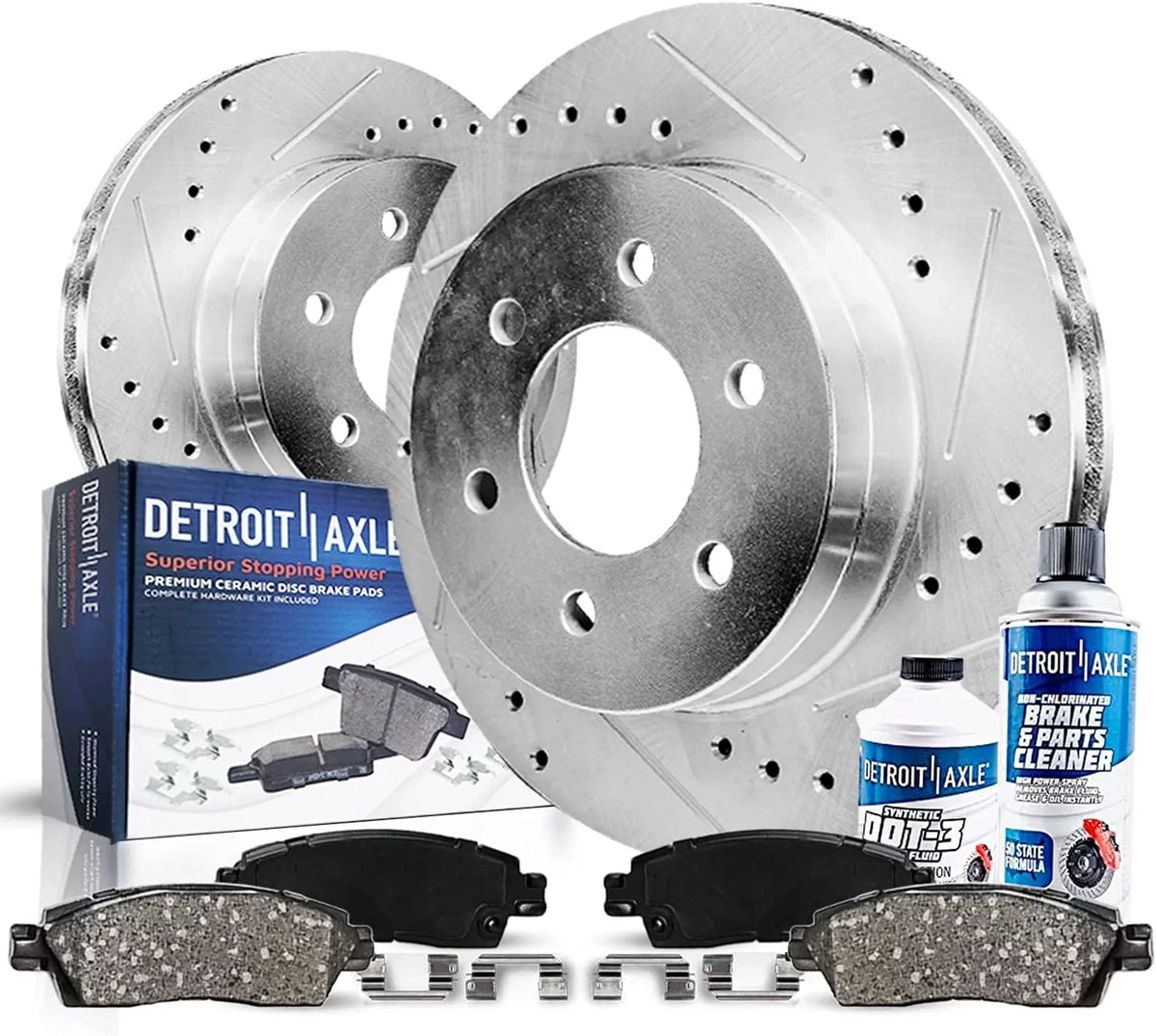 Detroit Axle - 6 Lugs Rear Brake Kit for 2012-2020  F-150 Drilled Slotted Disc Brake Rotors Ceramic Brakes Pads 2013 2014 2015 2016 2017 2018 2019 Replacement : 13.7" Rotor