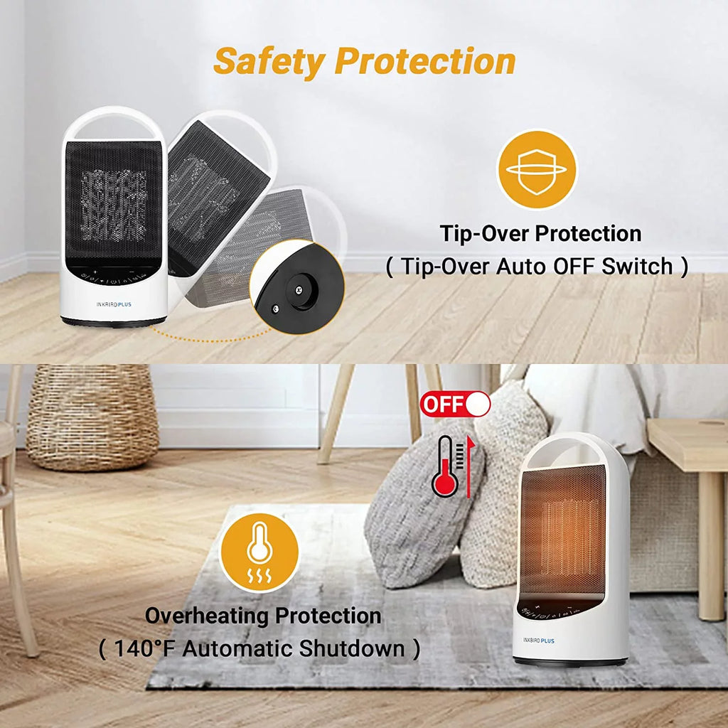 INKBIRDPLUS 1500W Portable WiFi Space Heater with 24 Hours Timer, 3 Modes, Overheating &Tip-over Protection Support Alexa, for Bedroom, Office and Indoor Use