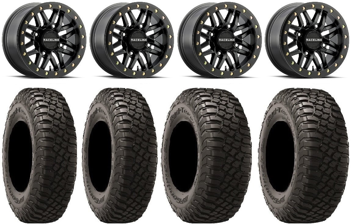 Raceline Ryno Bdlk 14" Bk Wheels 27" BFG KM3 Tires Can-Am Commander Maverick Renegade Outlander Defender