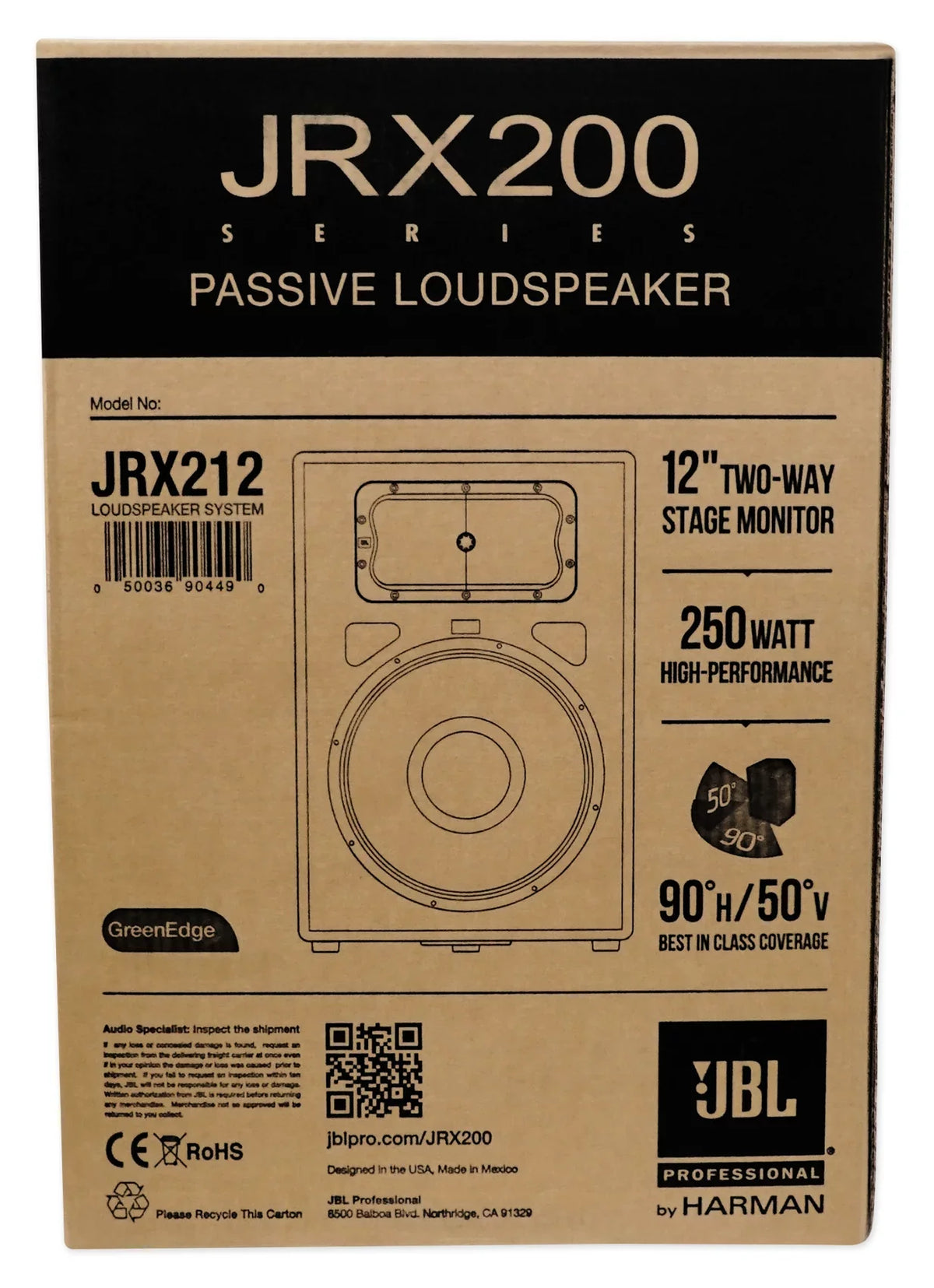 JBL JRX212 1,000 Watt 12" 2-Way DJ P/A Speaker Floor Wedge Monitor + Hand Truck