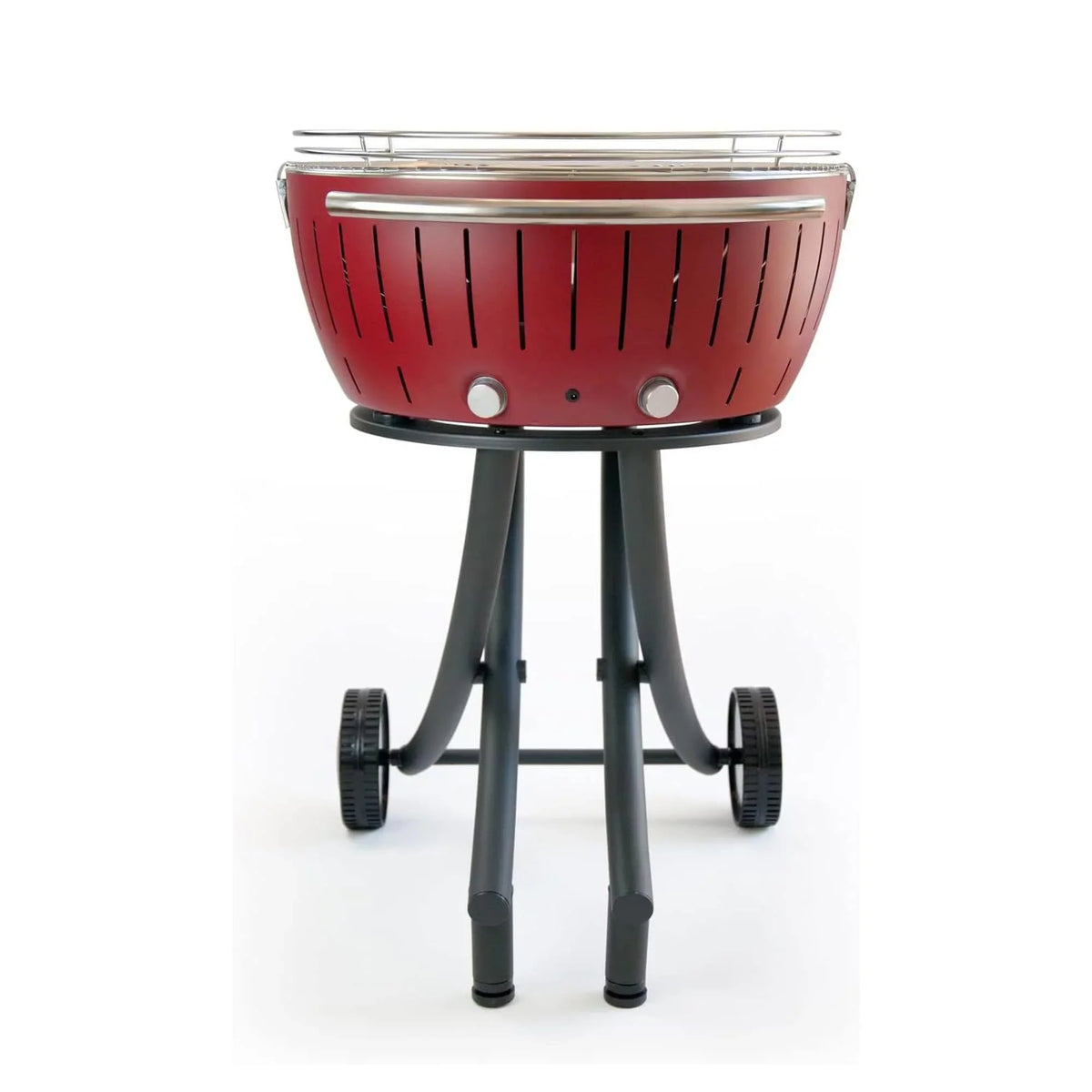 LotusGrill Smokeless Barbecue for Outdoor Dining with Glass Lid shield and Stand - Red