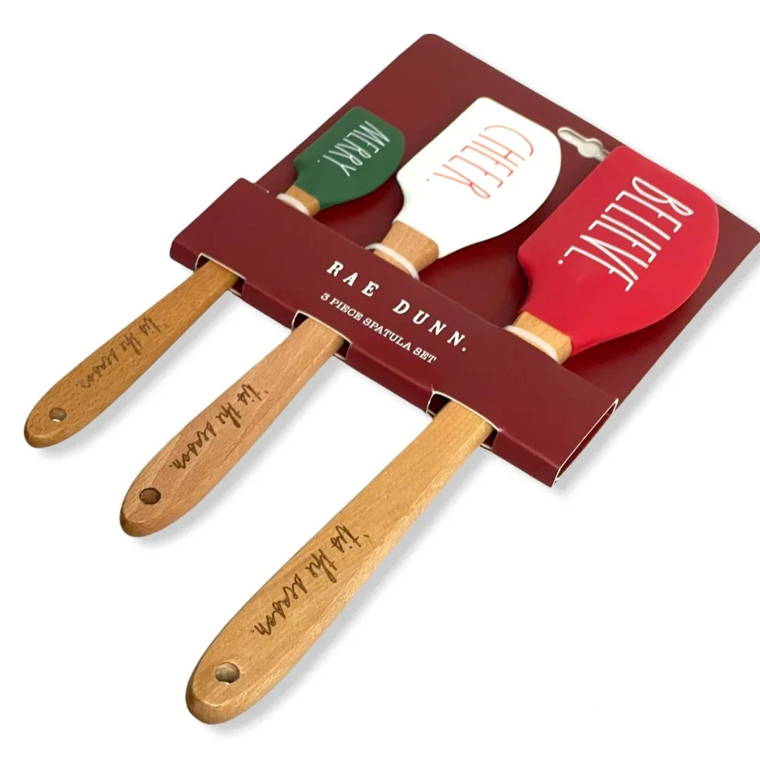 Spatula Set  LL Letter with Hard Wood Handles. Rae Dunn Silicone Spatula 3 Pc