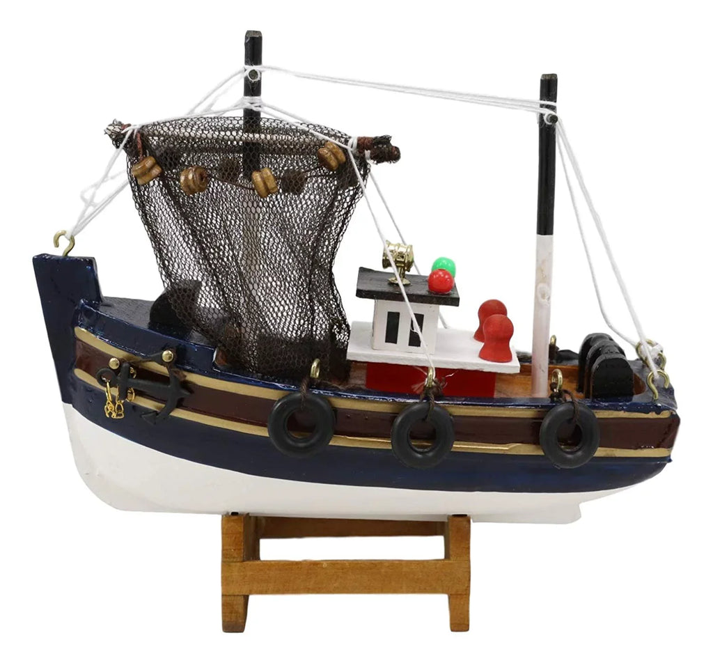 6.25"L Colorful Wooden Handicraft Nautical Marine Trawler Fishing vessel Model