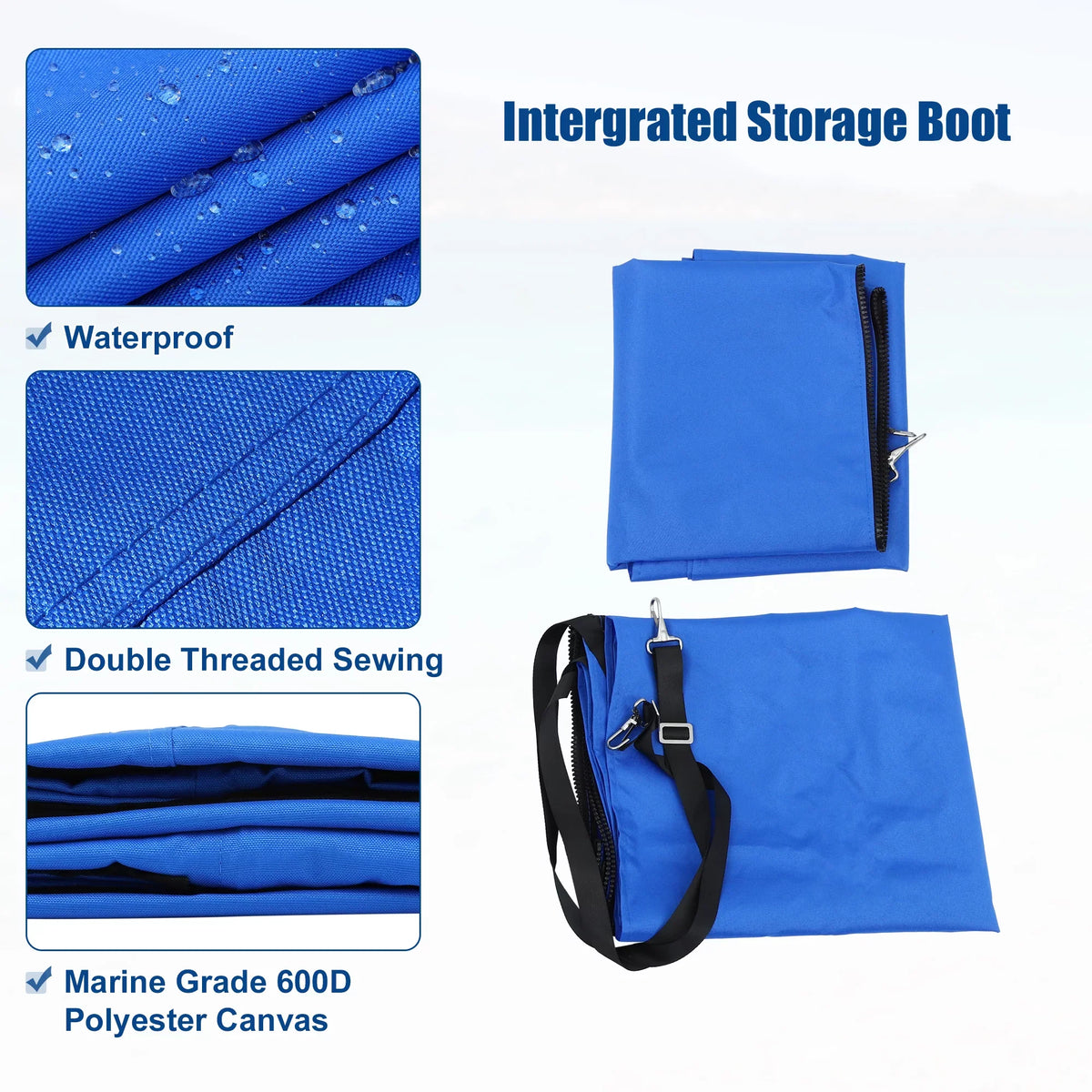 Unique Bargains 600D 4 Bow 8'L x 54"H x 79"-84"W Bimini Top Canvas shield with Detachable Side Blocks Storage Boot Blue