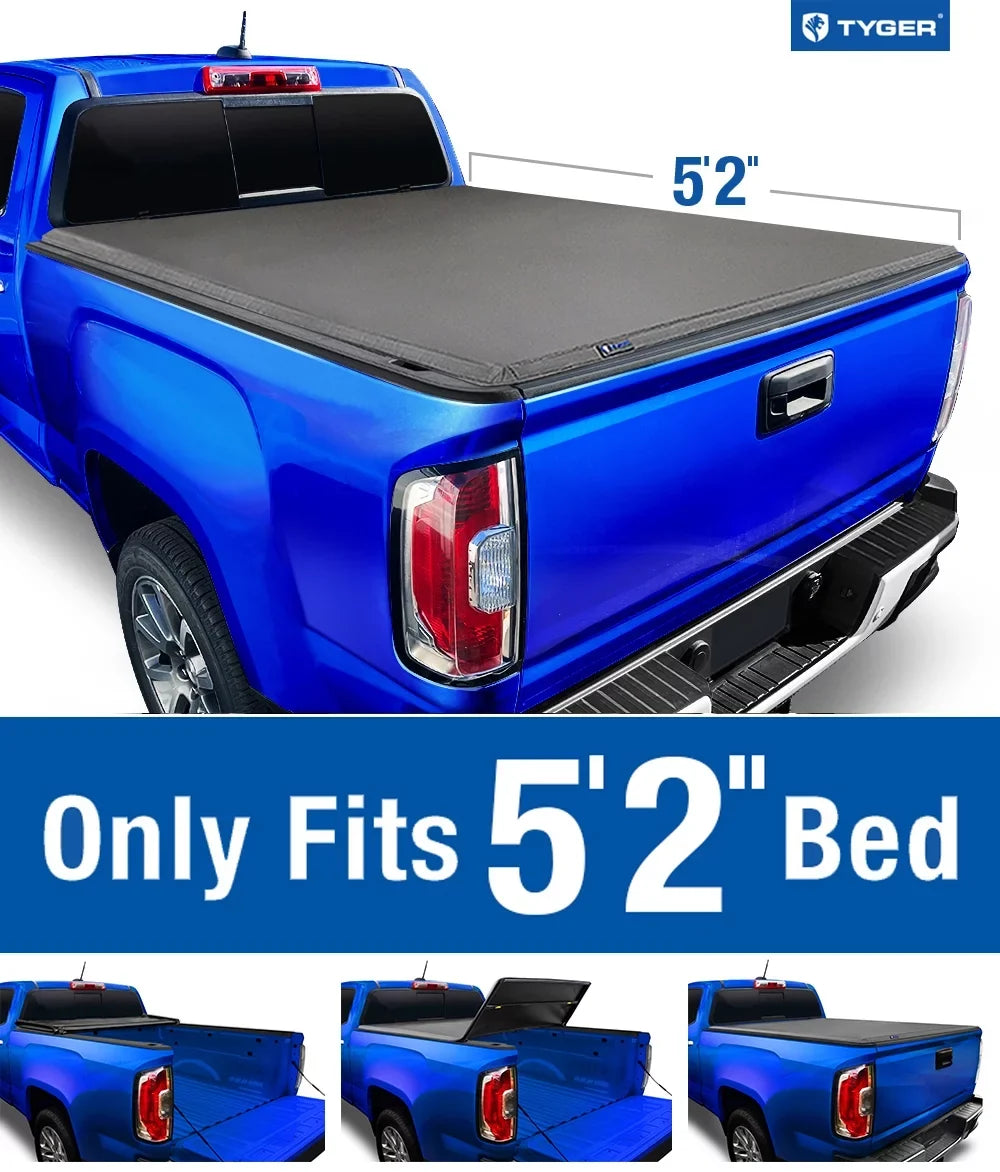 Tyger Auto T3 Soft Tri-fold Truck Bed Tonneau protector appropriate with 2015-2023 Chevy Colorado / GMC Canyon | 5'2" Bed | TG-BC3C1039 | Vinyl