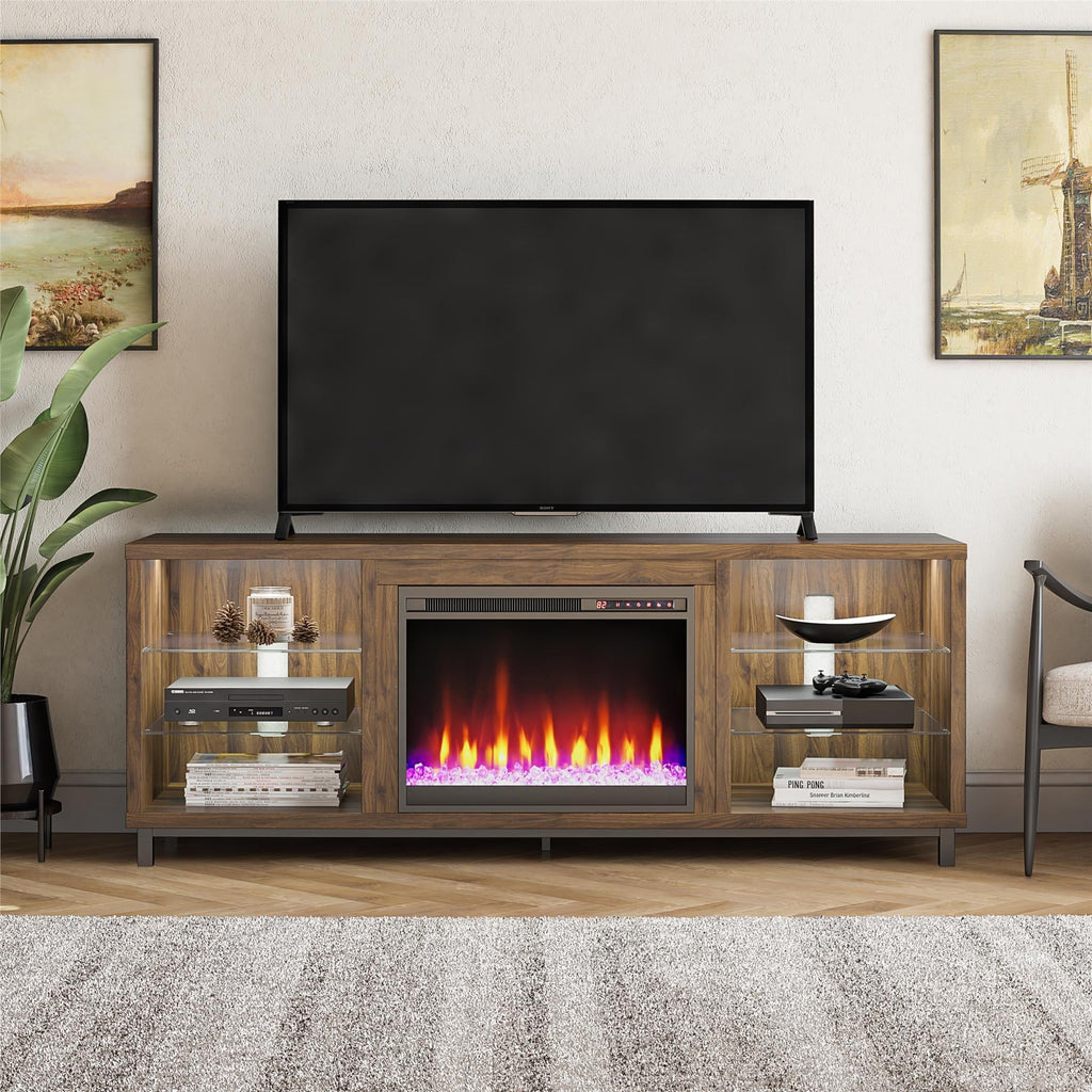 Ameriwood Home Lumina Deluxe Fireplace TV Stand for TVs up to 70" in Black