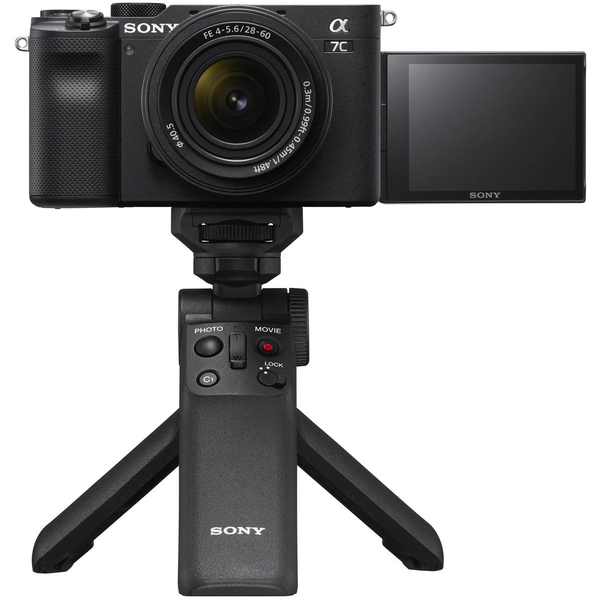 Wireless Remote + 2x Battery + Deco Gear Bag & Accessories.  a7C Mirrorless Full Frame Camera Body with 28-60mm F4-5.6 Lens Black ILCE7CL/B Bundle + Vlogger Kit ACCVC1: GP-VPT2BT Shooting Grip w