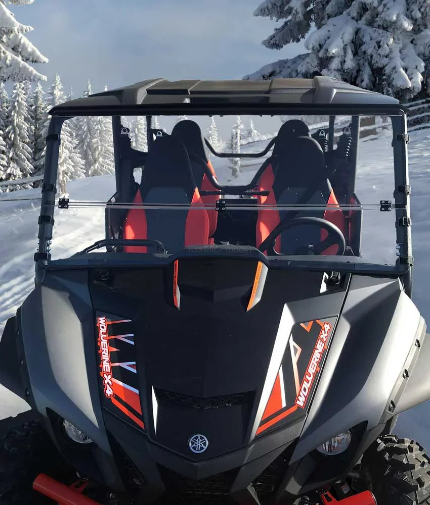 Made in America!. Clearly Tough Yamaha Wolverine X4 / X2 Full Folding Windshield (2020 and older) - SCRATCH immune- Extreme Versatility! Premium polycarbonate w/Hard Coat
