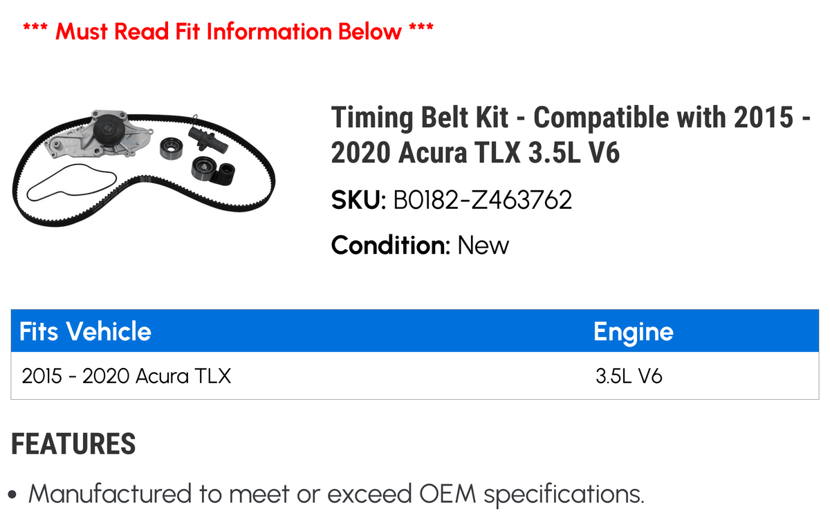 Timing Belt Kit - appropriate with 2015 - 2020 Acura TLX 3.5L V6 2016 2017 2018 2019