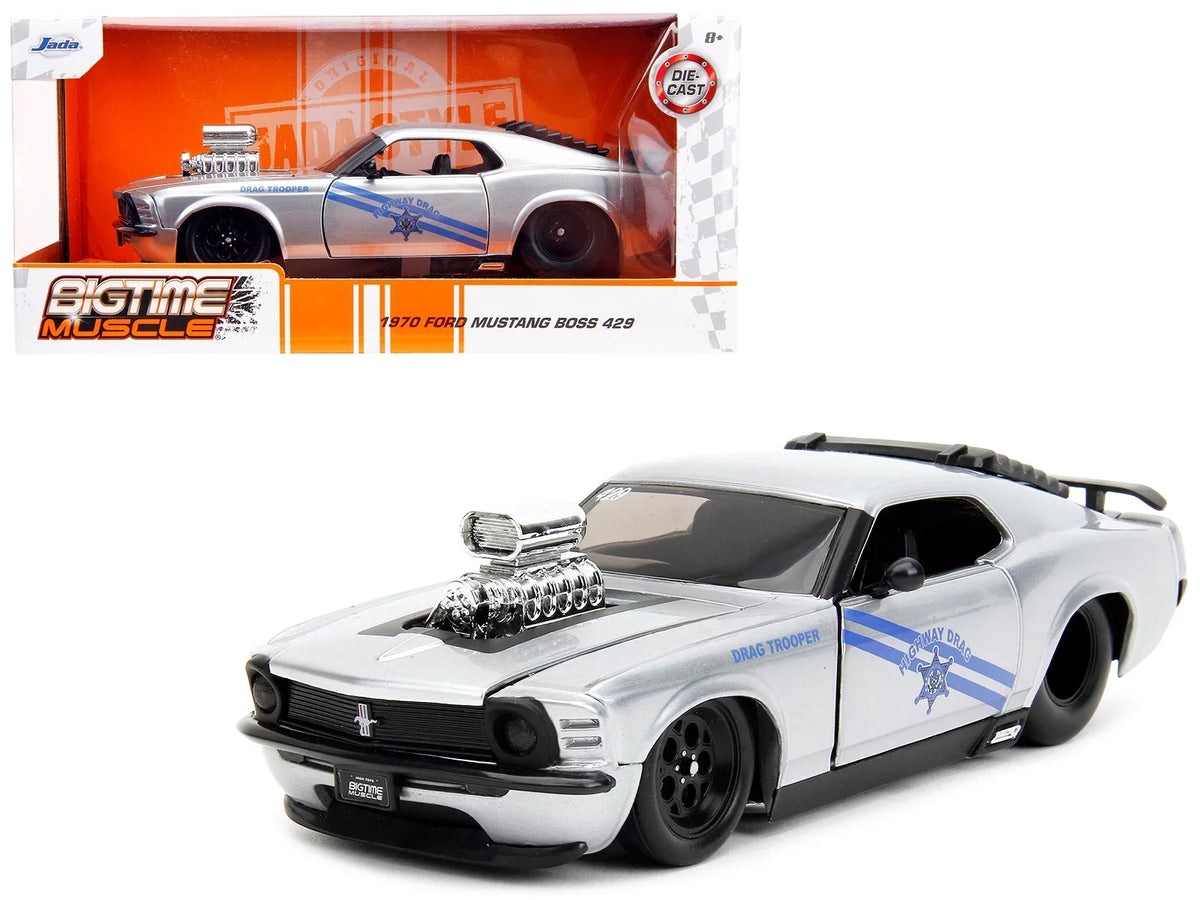 1970  Mustang Boss 429 Silver Metallic Highway Drag - Drag Trooper Bigtime Muscle Series 1/24 Diecast Model Car by Jada
