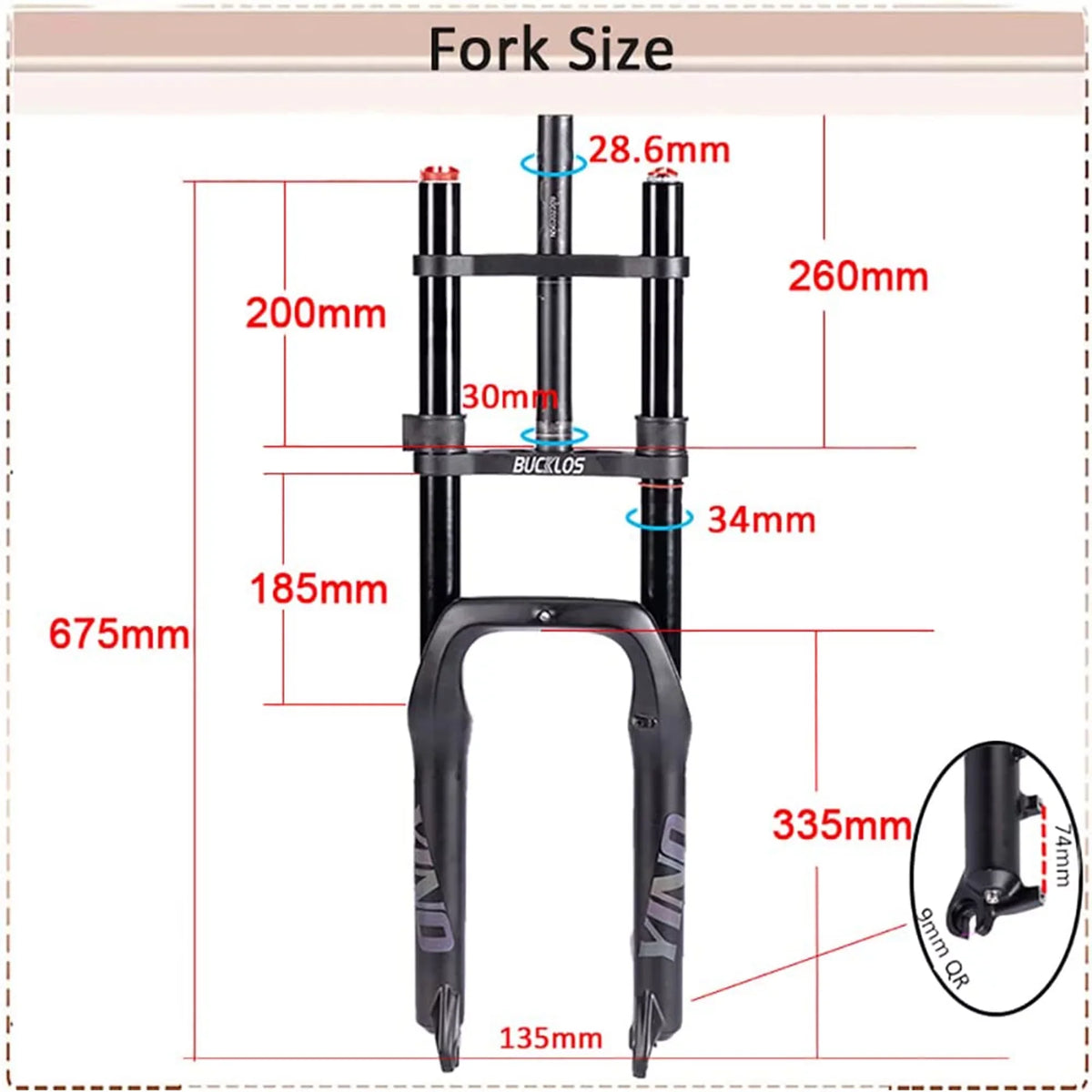 BUCKLOS 20*4.0 Fat Bike Air Fork Single/Double Shoulder 20inch Suspension Fork Disc Brake 9*135mm Snow Front Fork Bicycle Parts