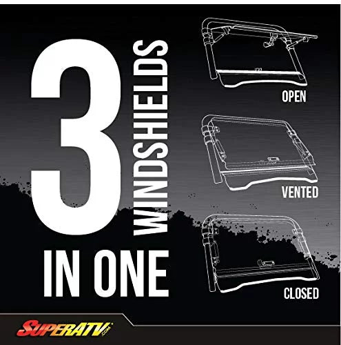 SuperATV Heavy Duty Scratch impervious Flip 3|in|1 Windshield for Honda Talon 1000 (2019+) | Hard Coated for Extreme Durability | Designed for Year|Round Riding|FWS-H-TAL-70