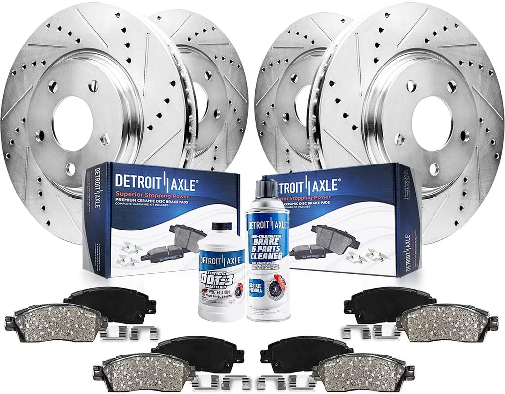 Detroit Axle - Brake Kit for 2010-2017 Chevrolet Equinox GMC Terrain Front & Rear Drilled Slotted Disc Brake Rotors Ceramic Brakes Pads 2011 2012 2013 2014 2015 2016 Replacement: 12.64" front Rotor