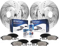 Detroit Axle - Brake Kit for 2010-2017 Chevrolet Equinox GMC Terrain Front & Rear Drilled Slotted Disc Brake Rotors Ceramic Brakes Pads 2011 2012 2013 2014 2015 2016 Replacement: 12.64" front Rotor