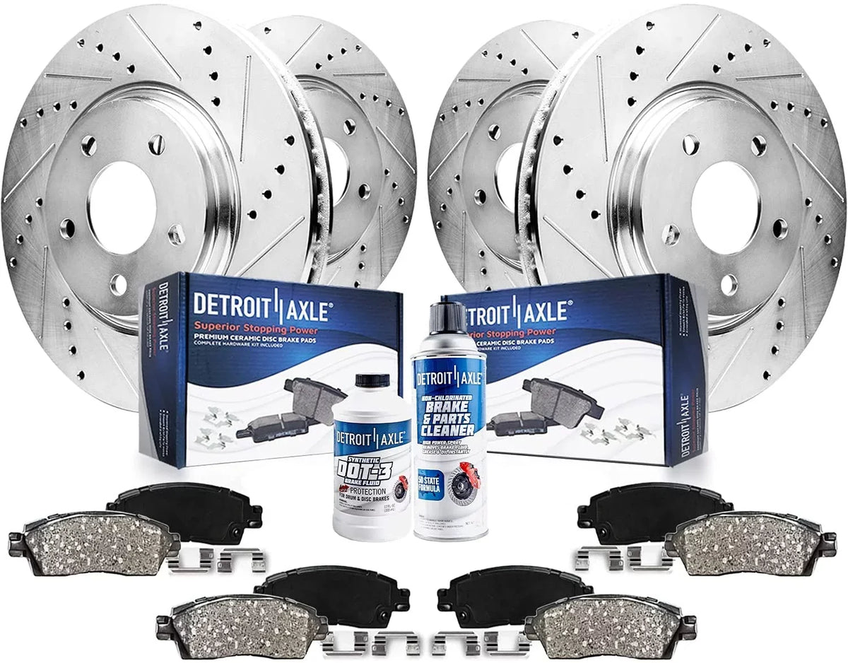 Detroit Axle - Brake Kit for 2010-2017 Chevrolet Equinox GMC Terrain Front & Rear Drilled Slotted Disc Brake Rotors Ceramic Brakes Pads 2011 2012 2013 2014 2015 2016 Replacement: 12.64" front Rotor