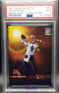 Joe Burrow Bengals 2021 Donruss Optic Rising Suns Purple Stars #1/25 Card PSA 9