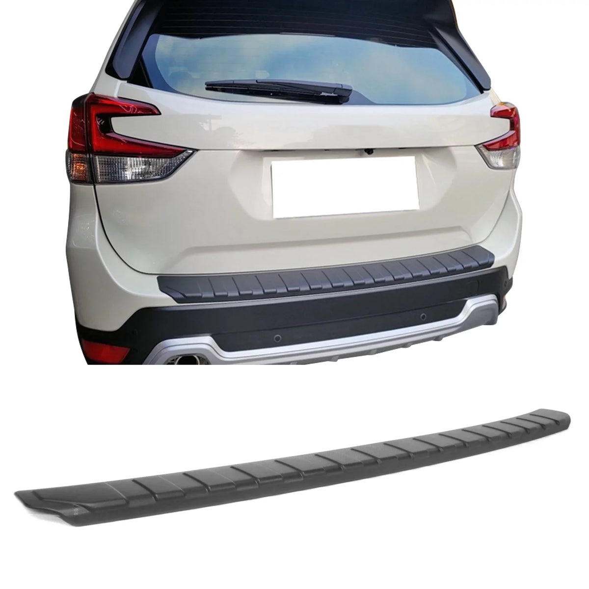 Ikon Motorsports Rear Bumper Protector Trim matching With 2018-2023 Subaru Forester 5th, Unpainted Black Factory Style PP Trunk Sill Trim Plate protector Guard Scratch protector Pad