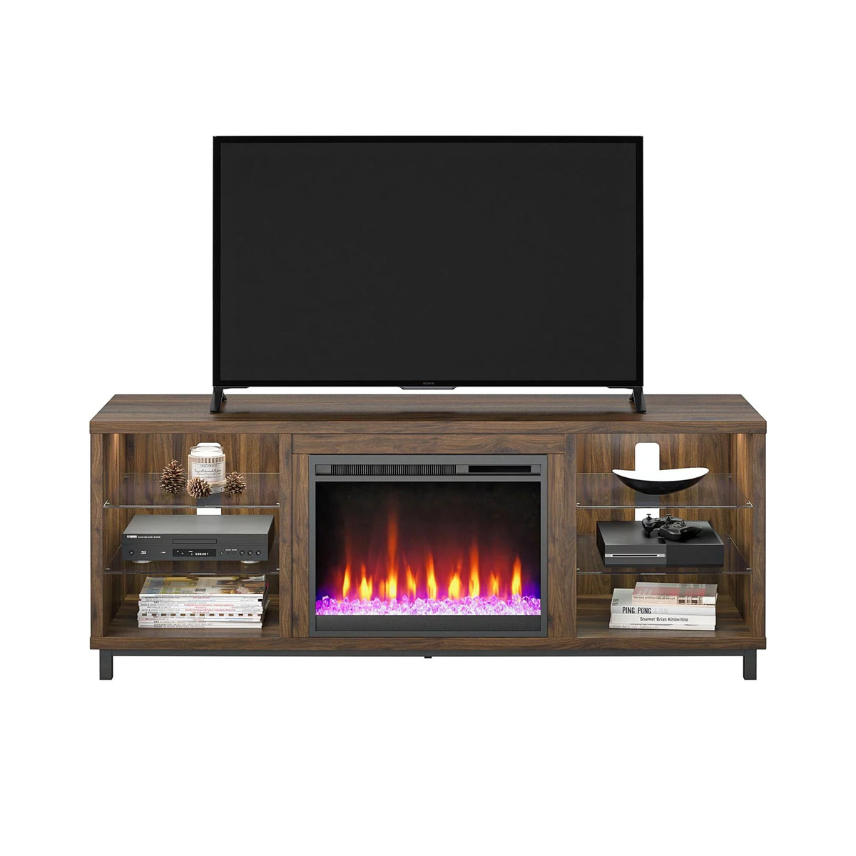 Ameriwood Home Lumina Deluxe Fireplace TV Stand for TVs up to 70" in Black