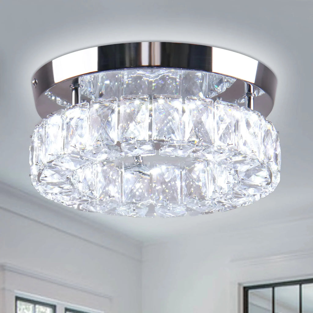 Diisunbihuo 9.8" Crystal Flush Mount Ceiling Light Fixtures LED Round Mini Chandelier Light Fixture Ceiling Lamp for Kitchen Hallway Foyer 15 W 6000K