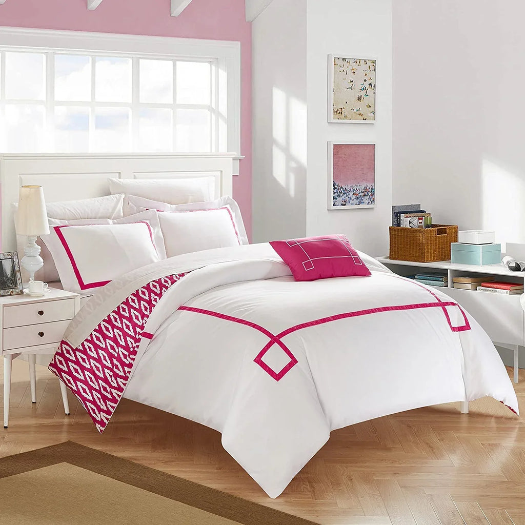 Chic Home 4 Piece Kendall Contemporary Greek Key Embroidered Reversible King Duvet protector Set Aqua Shams and Decorative Pillows Included