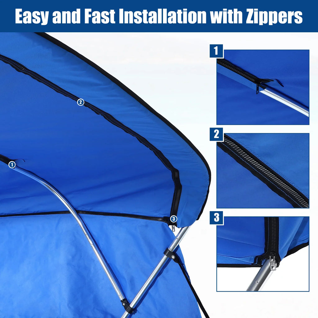 Unique Bargains 600D 4 Bow 8'L x 54"H x 79"-84"W Bimini Top Canvas shield with Detachable Side Blocks Storage Boot Blue