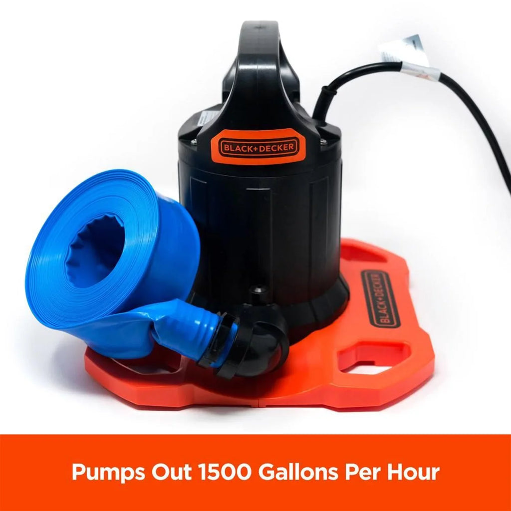 Black+Decker 1500 GPH Submersible Automatic Pool wrap Pump with Discharge Hose