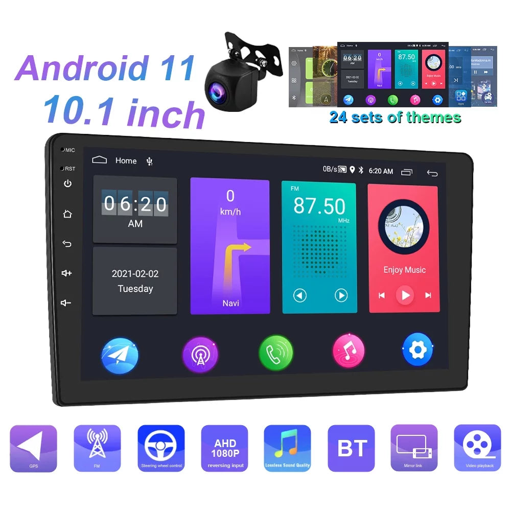 Podofo Double Din 10 inch Car Stereo 10.1 inch Android 11 Car MP5 Player HD Touch Screen Car Radio Bluetooth Mirror Link GPS with AHD Rear View Camera