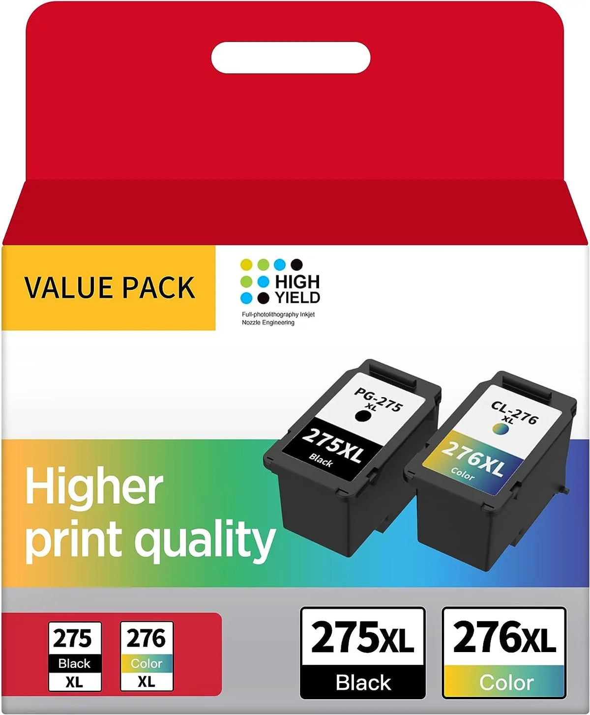 PG-275XL/CL-276XL Ink Cartridge Replacement for  PG-275 CL-276 275 276 Combo XL matching with  PIXMA TS3520 TS3522 TS3500 TR4720 TR4722 TR4700 Printer(1 Black, 1 Color)