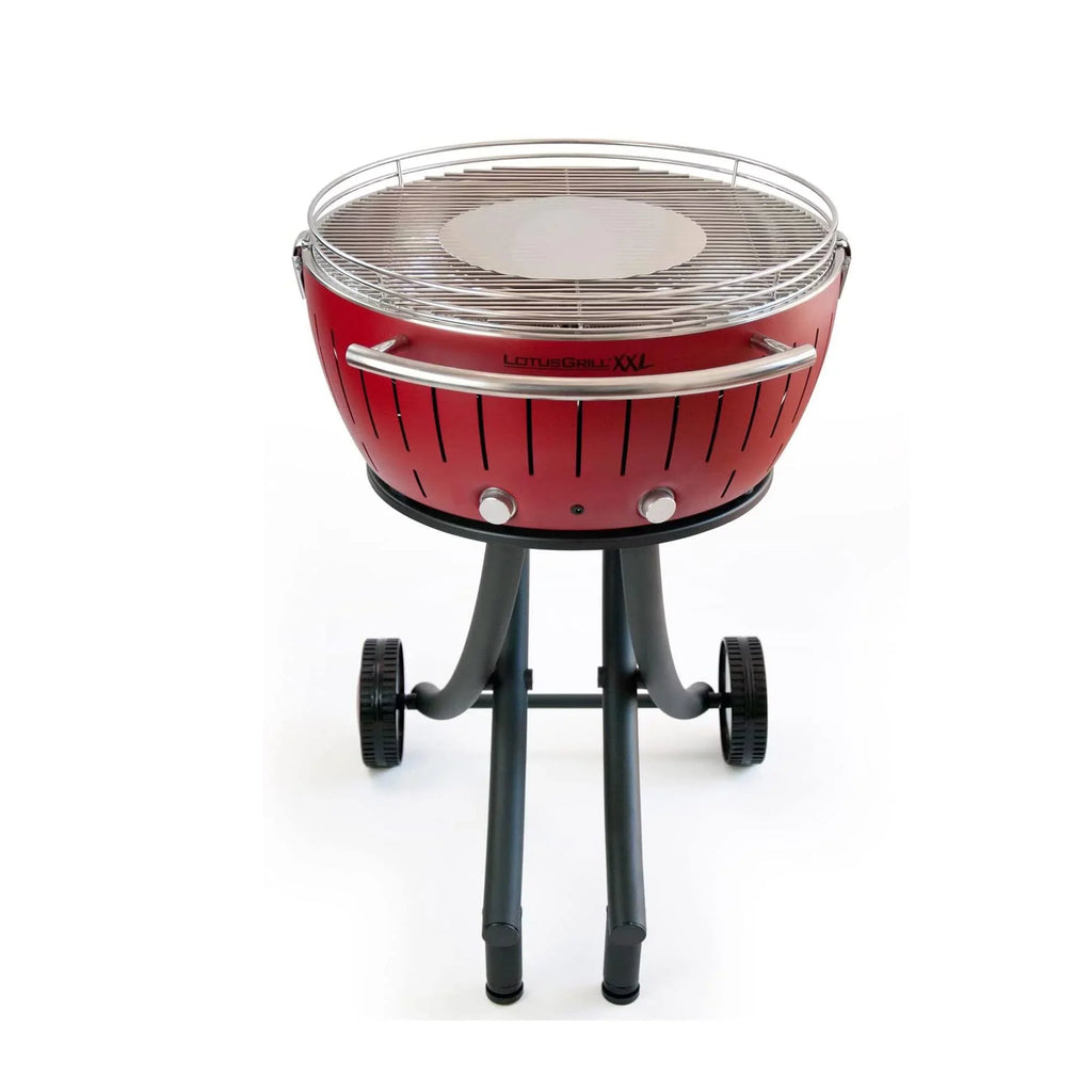 LotusGrill Smokeless Barbecue for Outdoor Dining with Glass Lid shield and Stand - Red