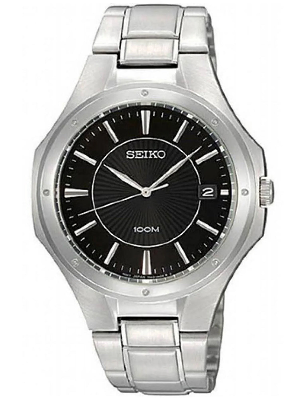 Seiko Men's SGEF61 Textured Black Dial Stainless Steel Bracelet Watch