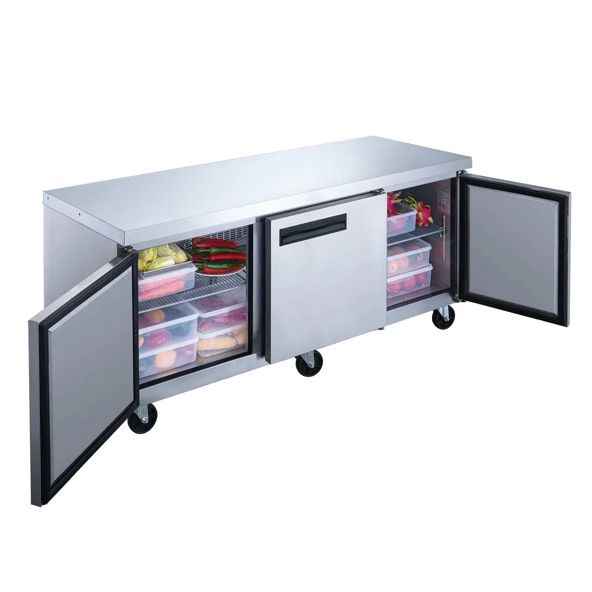 ft.. Three Door Undercounter Commercial Stainless Steel Refrigerator 18.96 cu. 72 in