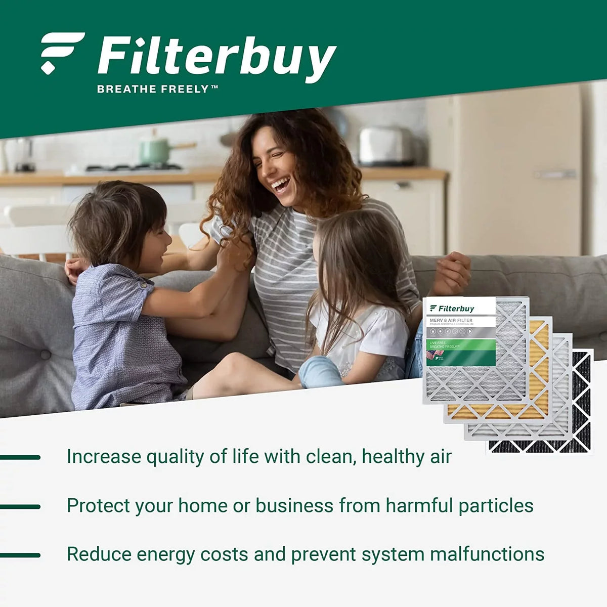 Filterbuy 14x36x1 MERV 8 Pleated HVAC AC Furnace Air Filters (4-Pack)