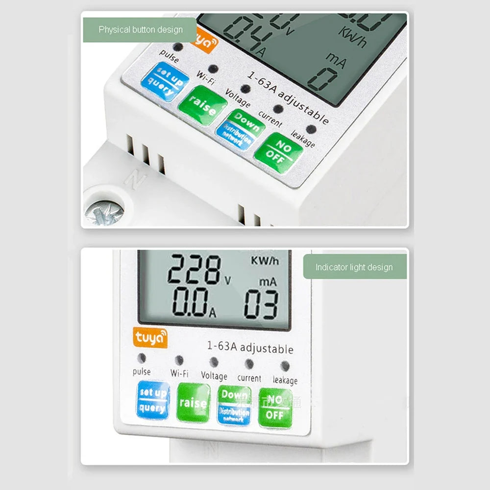 63A Din Rail WIFI Smart Energy Meter Timer Power Monitor KWh Meter Wattmeter 110V 220V Smart Life Alexa Google Home Alice