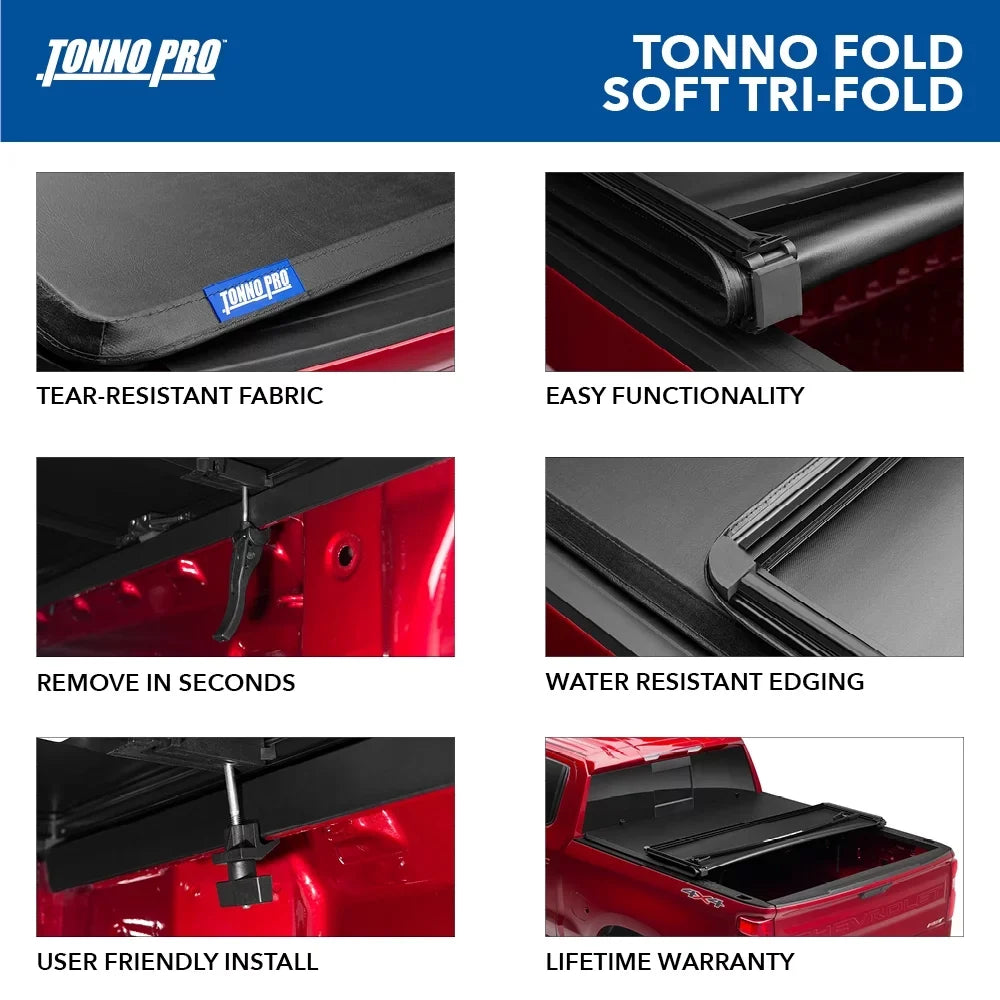 Tonno Pro Tonno Fold, Soft Folding Truck Bed Tonneau protector | 42-107 | Fits 2007 - 2013 Chevy/GMC Silverado/Sierra 1500 8' 2" Bed (97.6")