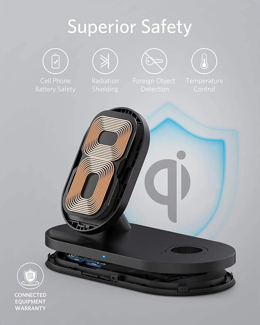 Anker Wireless Charging Station with QC Charger, PowerWave Sense 2-in-1 Stand with Watch Charging Holder for  Watch SE/6/5/4/3/2/1, iPhone SE 2020, 11, 11 Pro (Watch Charging Cable Not Included)