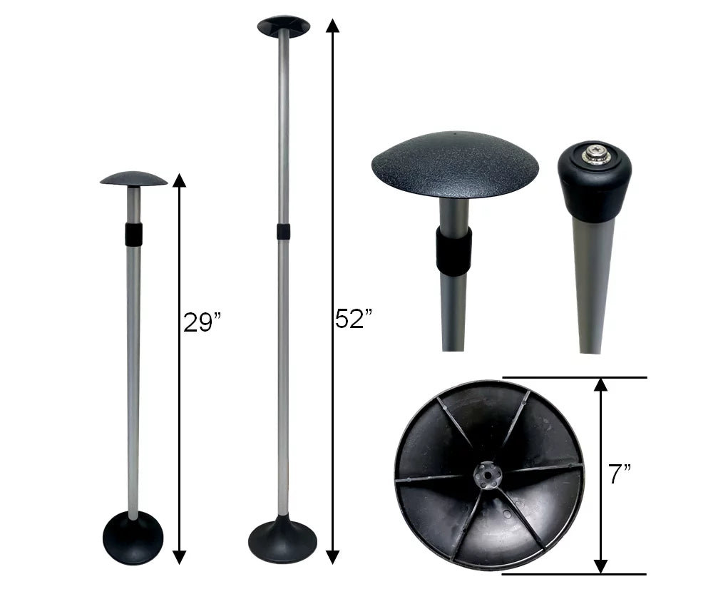 Pactrade Marine vessel Pontoon protector Support Pole Adjustable Telescopic Height Mushroom Top Aluminum / Injected PP Tall Short Round Base Snap-on Fastener Tip & Rubber Cap (Length: 29" - 52")
