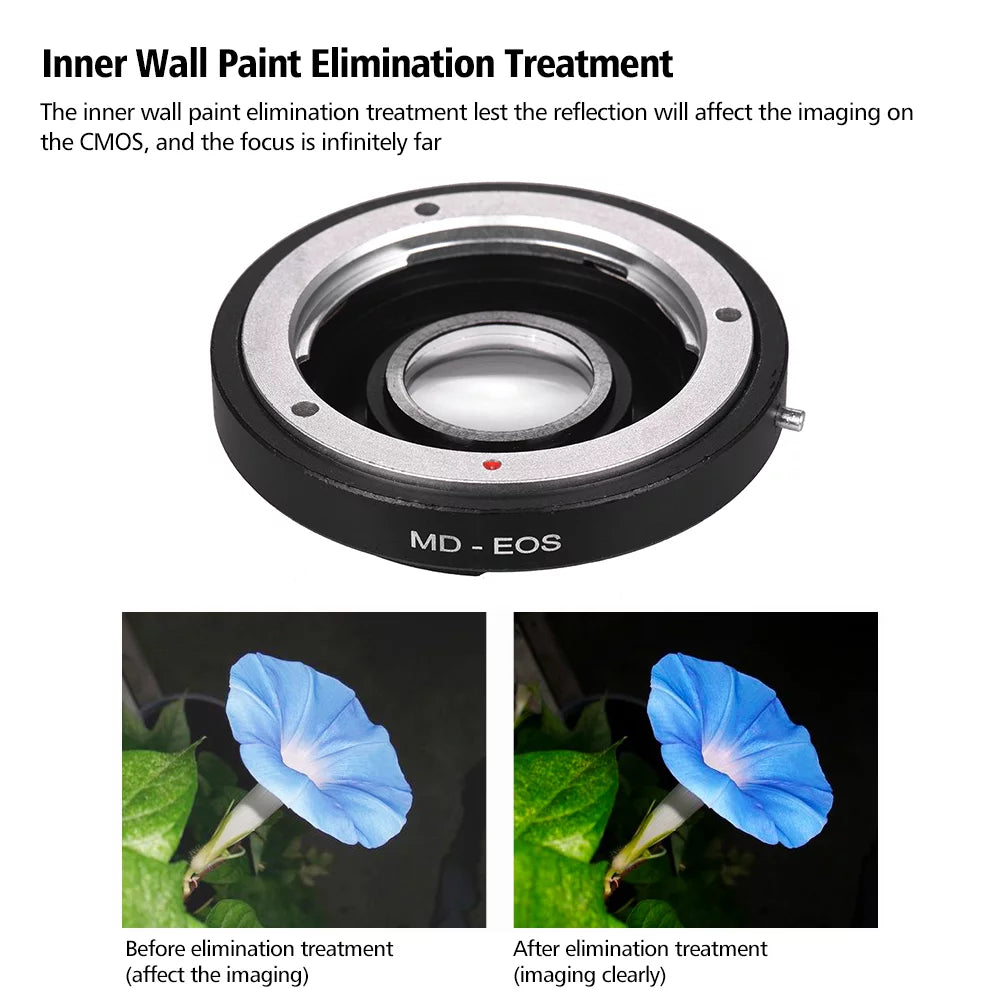 MD- Lens Mount Adapter Ring with Corrective Lens for Minolta MD Lens to Fit for  EF Camera Focus Infinity