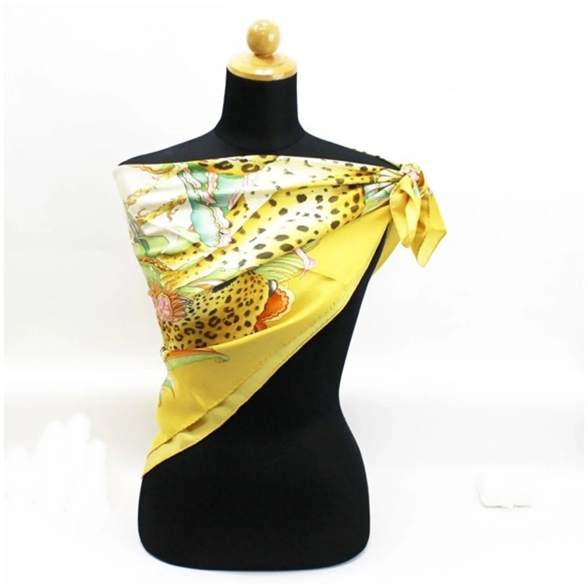 Pre-Owned Salvatore Ferragamo Silk Scarf Muffler Leopard Print Yellow Women's (Good)