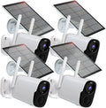 Rraycom Solar Camera Security Outdoor, Solar Powered WiFi System Surveillance Camera with 2K Color Night Vision, 2 Way Talk, Spotlight & Siren, appropriate with Alexa, BW4PLUS-SP, BW4P-SP-W-4PC