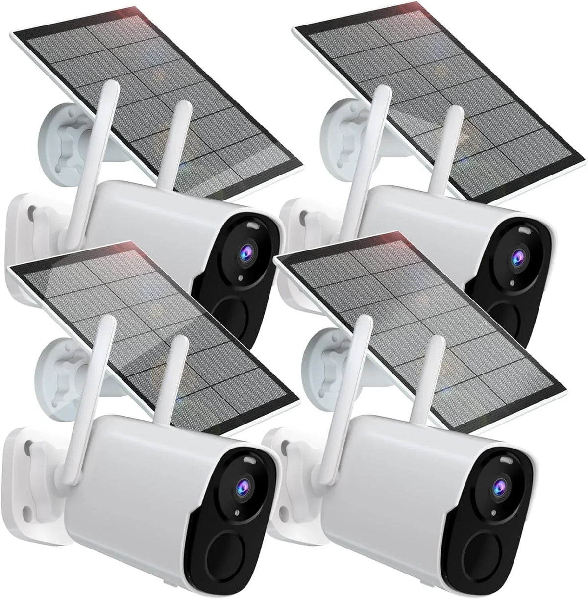 Rraycom Solar Camera Security Outdoor, Solar Powered WiFi System Surveillance Camera with 2K Color Night Vision, 2 Way Talk, Spotlight & Siren, appropriate with Alexa, BW4PLUS-SP, BW4P-SP-W-4PC