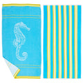top-notch Bay Home Cotton Printed 2-Pack Beach Towel  (2 Pack - 30" x 60", Seahorse Blue / Yellow)