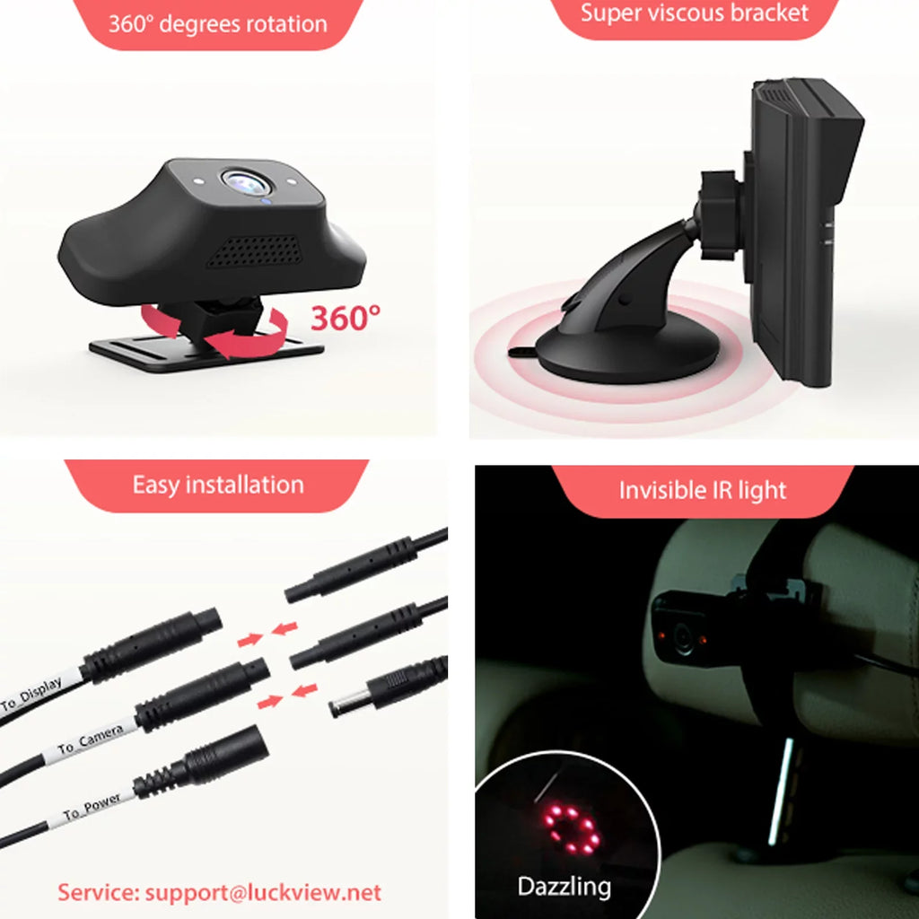 Luckview Car Back Seat Baby Camera Baby Car Camera Monitor HD Night Vision, Rear Facing Car Seat Camera 3X Zoom Safety Baby Car Monitor for Observing Baby Children While Driving