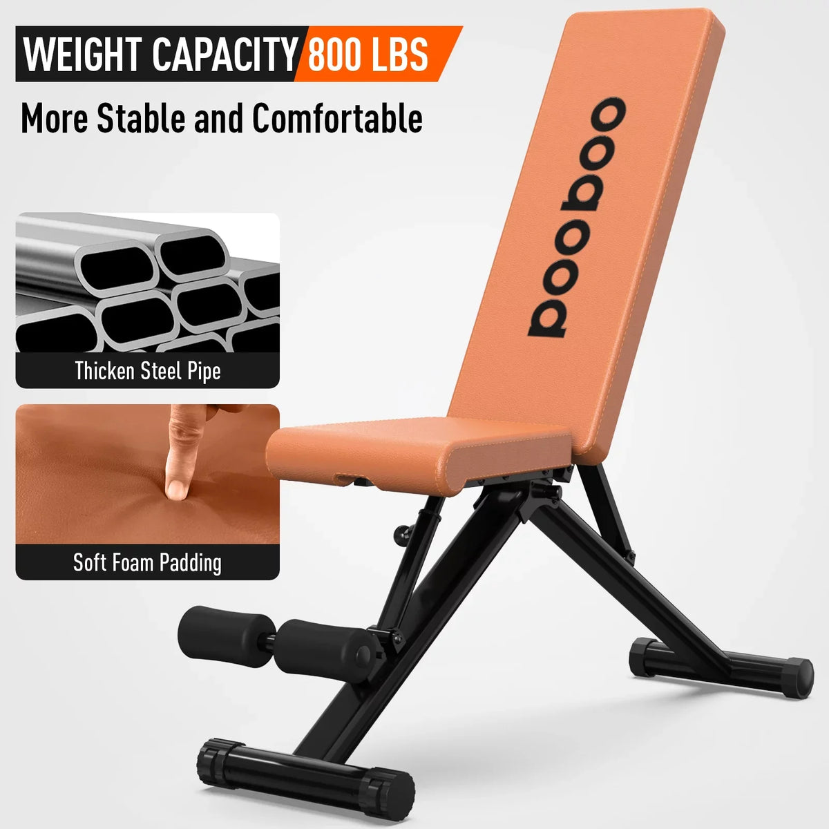 POOBOO Weight Bench Workout Indoor Folding incline bench Incline Adjustable and Thickened 5 Layer Structure gym bench for Home Training 800 lbs Capacity