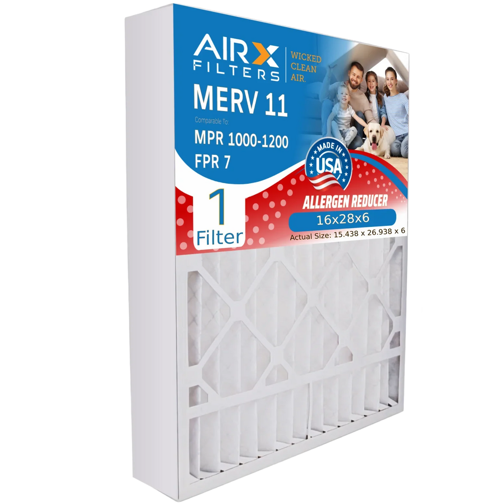 16x28x6 Air Filter MERV 11 Comparable to MPR 1000, MPR 1200 & FPR 7 suitable with Aprilaire 401 Premium USA Made 16x28x6 Furnace Filter 1 Single Filter by AIRX FILTERS WICKED CLEAN AIR.